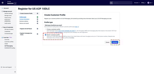 Select Starter Customer Profile